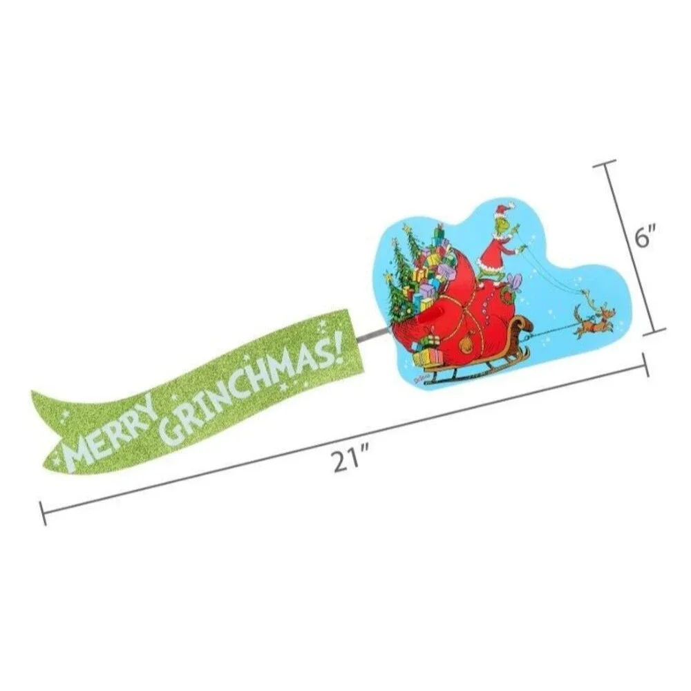 Mr. Christmas Animated Grinch Sleigh Tree Topper w/ LED Star, Sleigh & Banner